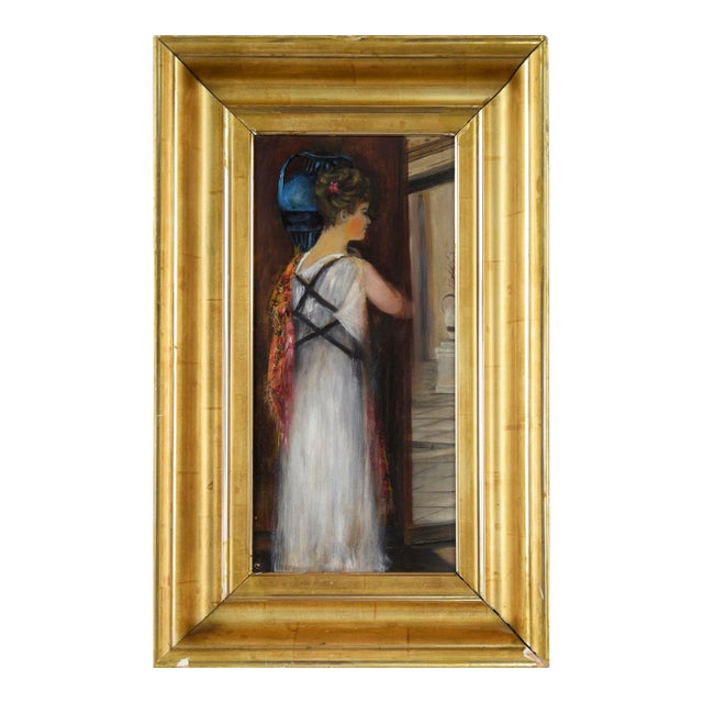 Athenian Woman Carrying a Water Jar in a White Dress by 19th Century American School For Sale