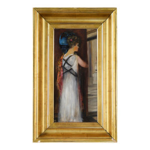 Athenian Woman Carrying a Water Jar in a White Dress by 19th Century American School
