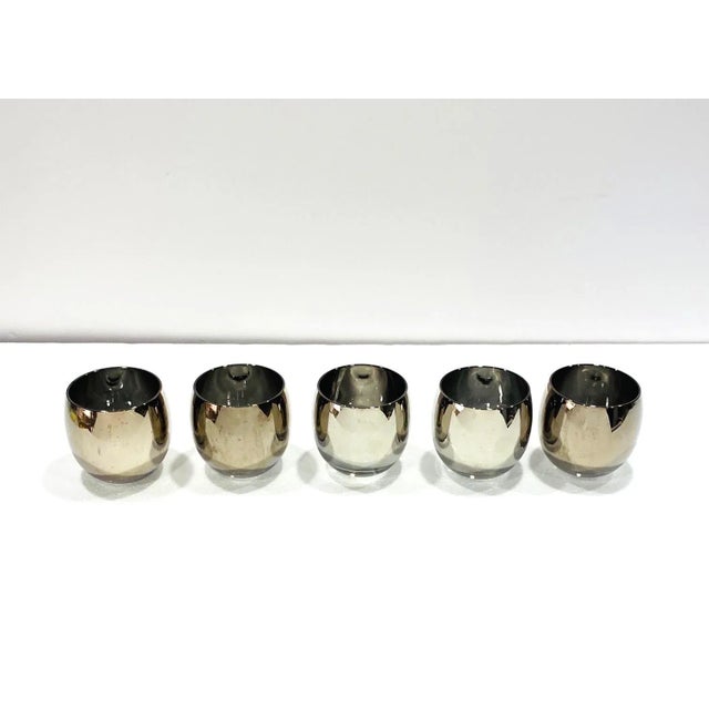 C. 1960s Vintage Round Barware Whiskey Glasses With Silver Overlay- Set of 5 For Sale - Image 12 of 13
