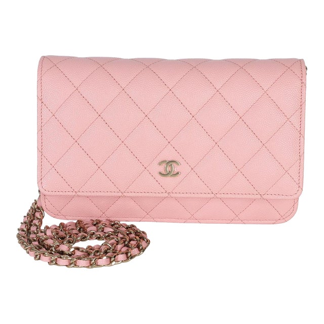 Pink Quilted Caviar Wallet On Chain For Sale