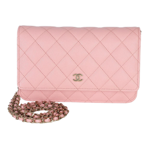 Pink Quilted Caviar Wallet On Chain