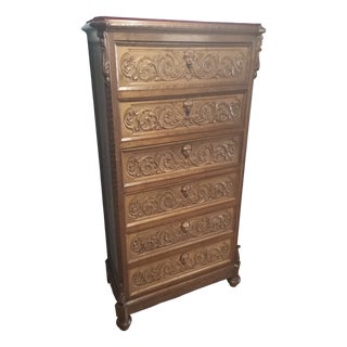 Antique Italian Chest of Drawers in Carved Nutwood with Velvet Top, 1890s For Sale