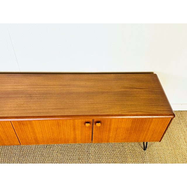 1960s Low Scandinavian Teak Sideboard with 4 Doors and Hairpin Legs, 1960 For Sale - Image 5 of 17