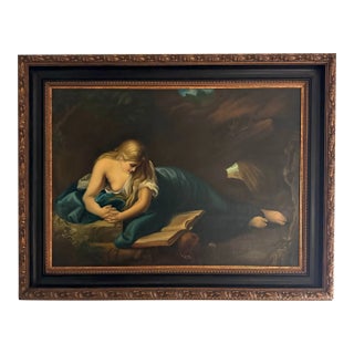 Vintage Penitent Magdalene Oil Painting After Pompeo Batoni in Ornate Frame For Sale