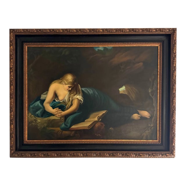 Vintage Penitent Magdalene Oil Painting After Pompeo Batoni in Ornate Frame For Sale
