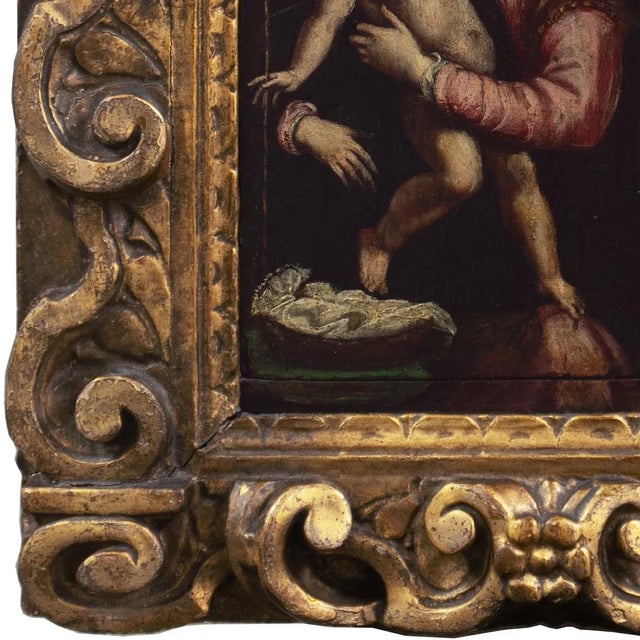 Oxblood Red 'Mary With Jesus and St. John the Baptist', 17th Century Milanese School Oil For Sale - Image 8 of 12