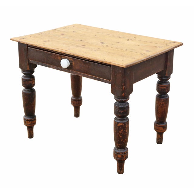 Brown Antique Pine Kitchen or Writing Table with Drawer, 19th Century For Sale - Image 8 of 8