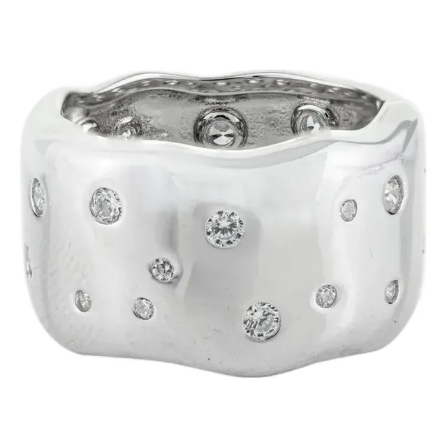 Carat&Her Molten Silver Scatter Ring, Wide Cigar Band With Cz Studded Size 7.5 For Sale