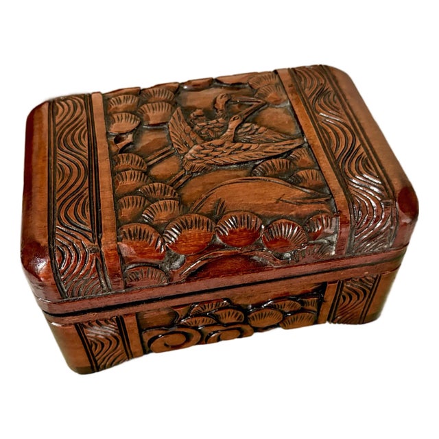 Mid 20th Century Chinese Camphor Wood Dresser Box, Hand Carved For Sale