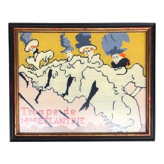 Vintage Needlepoint Picture Henri Toulouse Lautrec” Troupe De MueEclantine” For Sale