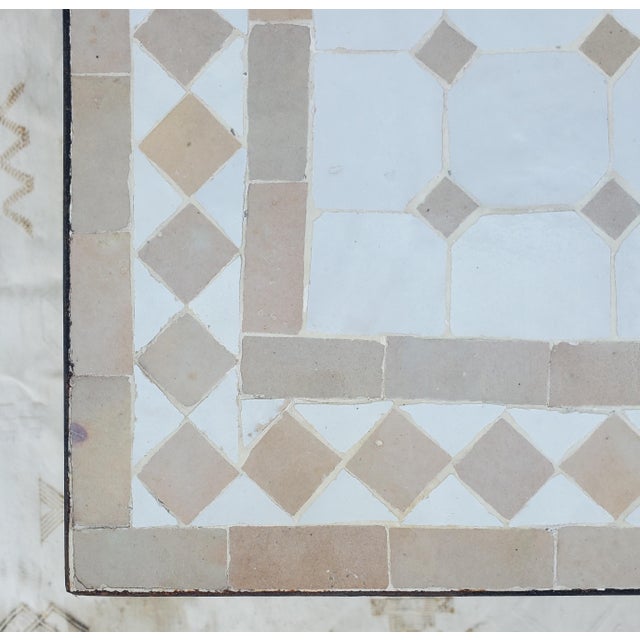 20" Square Moroccan Mosaic Table, White and Beige For Sale - Image 4 of 5