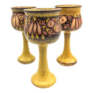 1970s Bonnie Staffer Studio Pottery Glazed Stoneware Goblets, Set of 3 For Sale