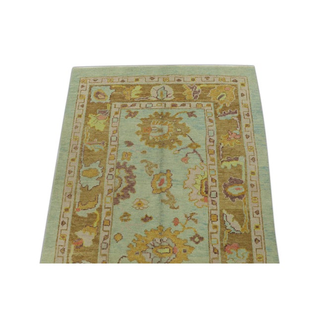 Modern Early 21st Century Blue Multicolor Handwoven Turkish Oushak Rug 3'10" X 5'2" For Sale - Image 3 of 6