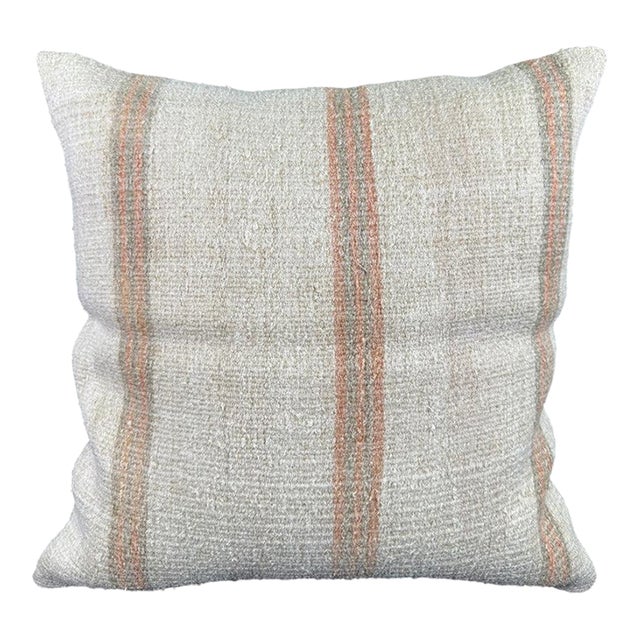 Turkish Hemp Pillow Cushion Natural Beige Rust Pillow Cushion Cover 24x24 For Sale