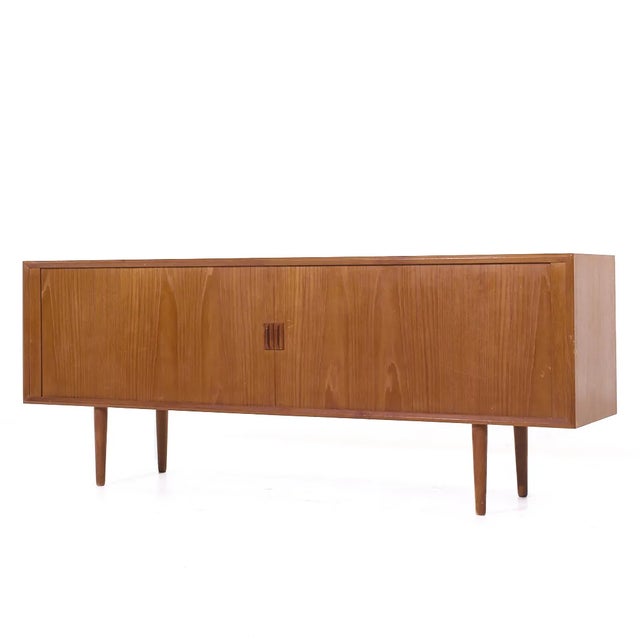 Mid-Century Modern Svend Aage Larsen for Faarup Møbelfabrik Mid Century Danish Teak Tambour Door Credenza For Sale - Image 3 of 12