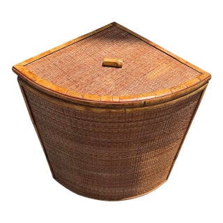 Rattan Corner Hamper Basket With Triangular Design. For Sale