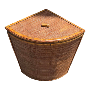 Rattan Corner Hamper Basket With Triangular Design.