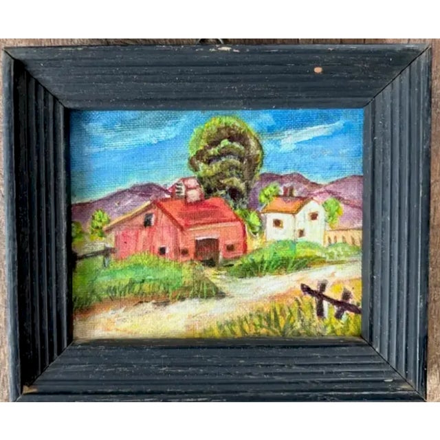 American Folk Art, Americana Small Oil Paintings - Original Wood Frames For Sale - Image 3 of 6