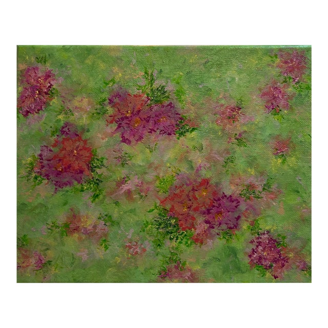 "Blooming 1" Floral Contemporary Stretched Canvas Acrylic Painting For Sale