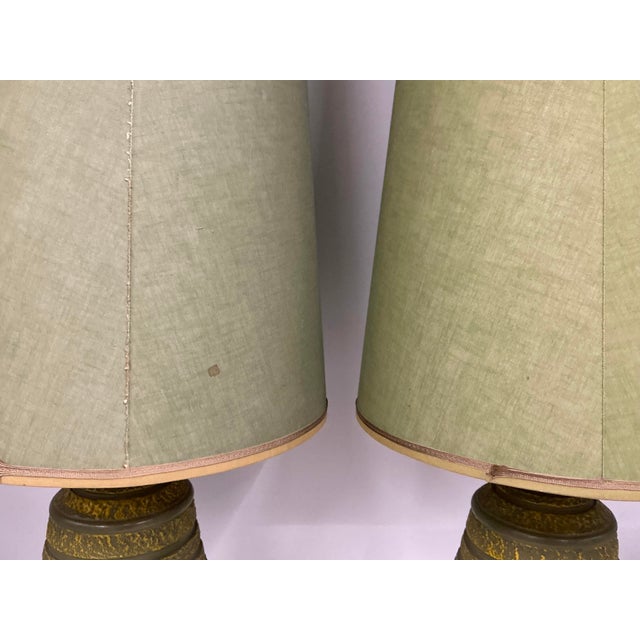 Pair of 1960s Vintage Ceramic Lamps by Plasto Mfg.Co With Original Shades For Sale - Image 10 of 12