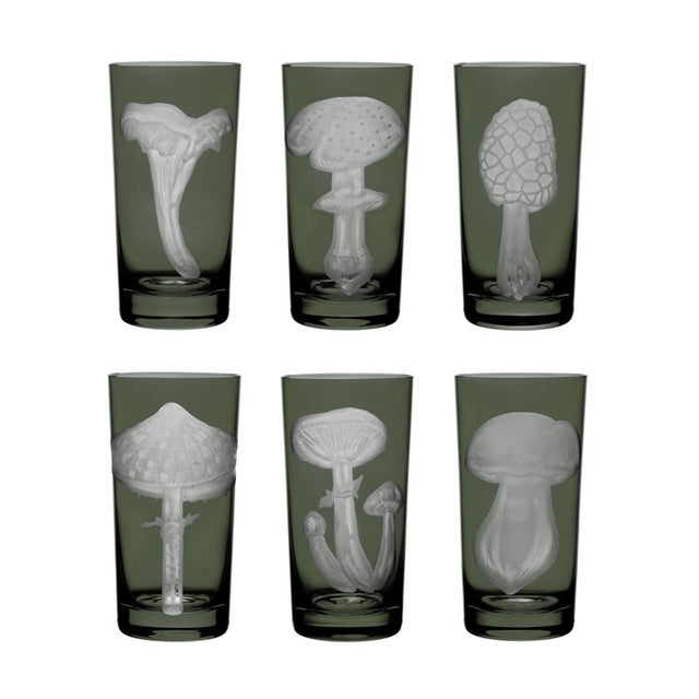 Charcoal ARTEL Mushrooms Collection Highball in Smoke - Set of 6 For Sale - Image 8 of 8