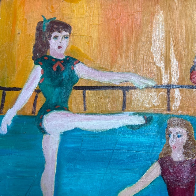 1970’s Original Folk Art Ballet Dancers Painting on Canvas For Sale - Image 4 of 5