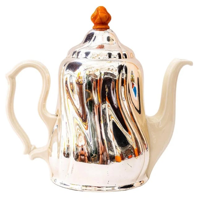 Metal Vintage Ceramic Thermos Coffee Pot with Metal Cover, Germany, 1950s For Sale - Image 7 of 7