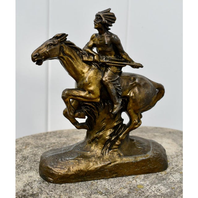 Vintage Spelter Indian Warrior on a Horse in a Bronze Finish For Sale - Image 9 of 11