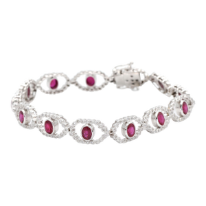 18k (750) White Gold Natural Ruby and Diamond Milgrain Bracelet