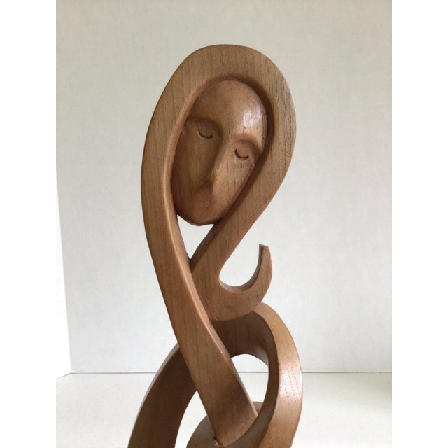 1960s Carved Wood Sculpture of Woman Figure Mounted on Wood Pedestal For Sale - Image 4 of 7