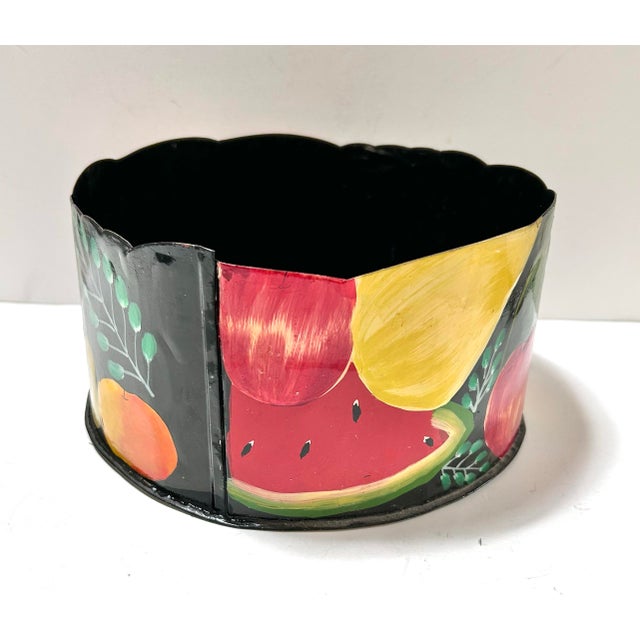 Traditional Vintage Hand-Painted Fruit Toleware Cachepot For Sale - Image 3 of 9
