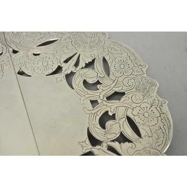 Metal Vintage LBS Co Victorian Silver Plated Expanding 3 Section Pot Trivet For Sale - Image 7 of 14