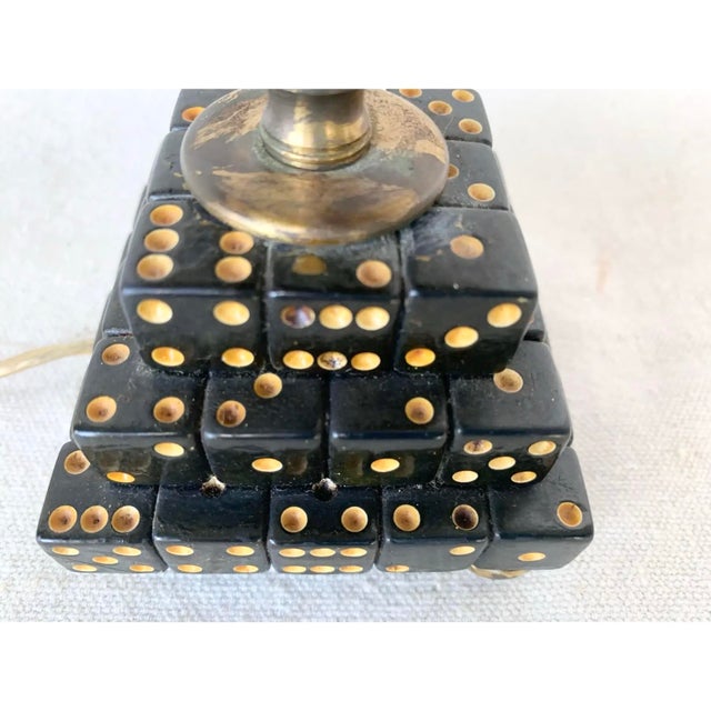 Brown Vintage Hollywood Regency Dice and Gilt Metal Palm Tree Candlestick Table Lamp For Sale - Image 8 of 9