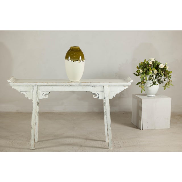 Late 20th Century Artisan Tall Ceramic Vase in Cream and Olive Glaze with Expressive Drip Rim For Sale - Image 5 of 12