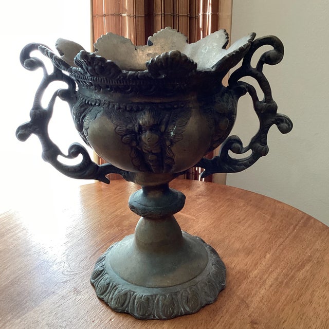 Antique 18th Century Brass Bronze French Style Goblet Urn Vase or Planter Ornate Loving Cup Anita Speedo Design For Sale - Image 13 of 13