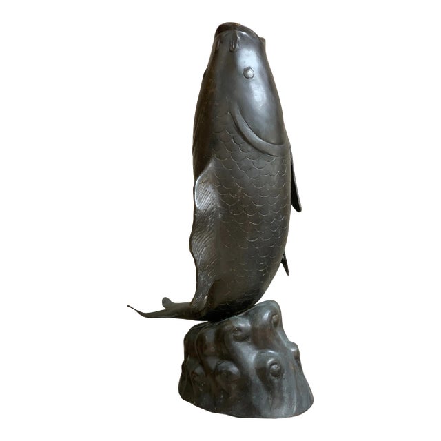 Large Asian Brass Jumping Fish Koi Vase For Sale