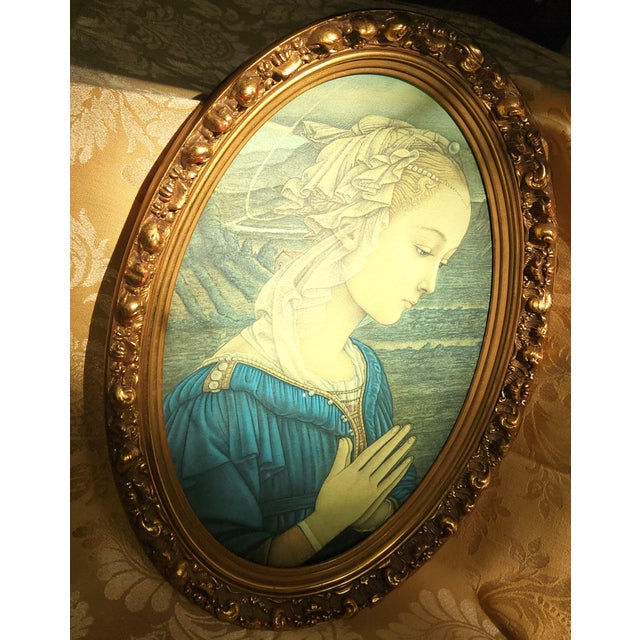 Metal Vintage Italian Renaissance Madonna Art Print in Ornate 13" X 20" Oval Gilt Baroque Frame - Fra Filippo Lippi "Lippina" Virgin Mary Wall Decor For Sale - Image 7 of 7