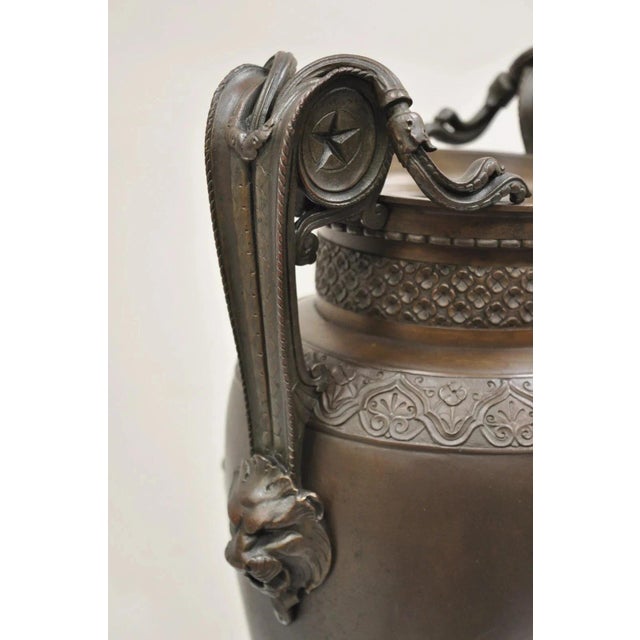 19th C Alfred Daubree French Neoclassical Bronze Figural Urn Vase With Lions For Sale In Philadelphia - Image 6 of 16