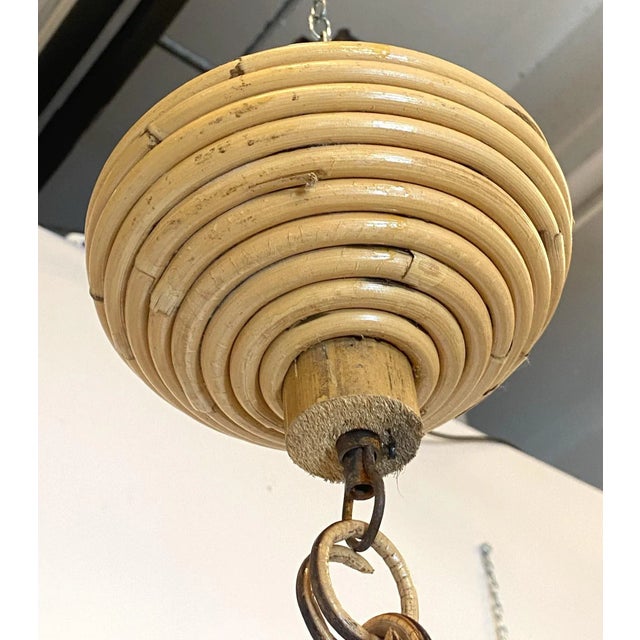 Wood Pendant Light in Straw & Bamboo, 1970s For Sale - Image 7 of 9