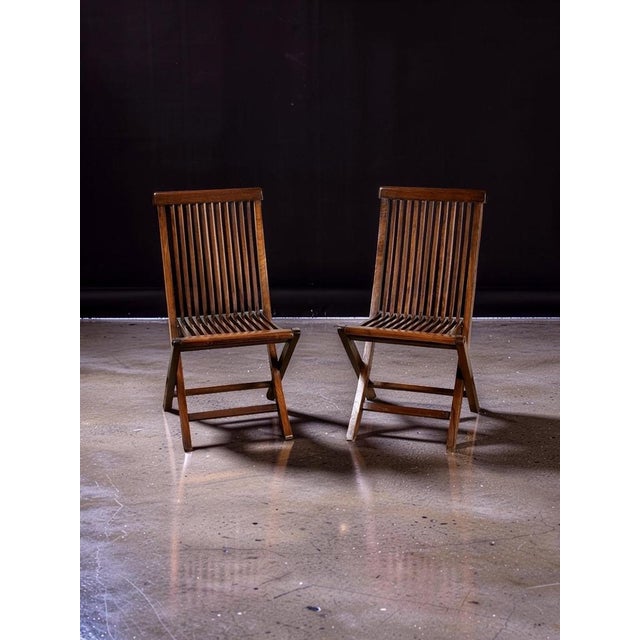Mid-Century Modern Pair Vintage Mid-Century Modern Style Teak Folding Chairs For Sale - Image 3 of 10