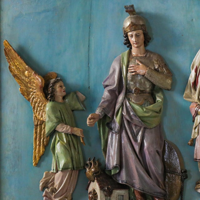 Wood Large 19th Century Saint Florian Carved Relief Plaque in Gilt Arched Frame For Sale - Image 7 of 14