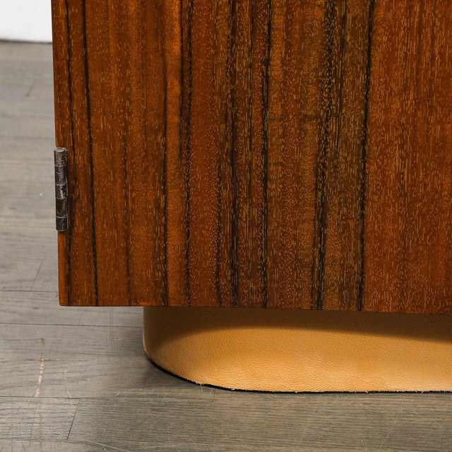 Art Deco Brass Pulls & Leather Wrapped Base Paldao Wood Cabinet by Gilbert Rohde For Sale In New York - Image 6 of 16