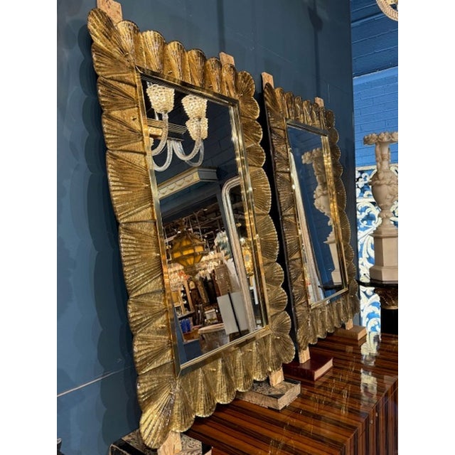 Modern Pair of Murano Gold Shell Form Mirrors For Sale - Image 3 of 5