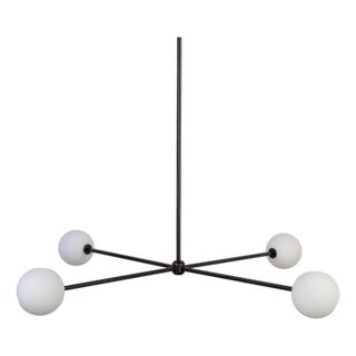 Globe Chandelier 4, Black, 27.5in H, 5 Inch Glass Globes, by Research.Lighting, Modern, Minimal Hanging Light For Sale