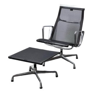 Charles & Ray Eames for Vitra Eames Aluminium Group Mesh Lounge Chair + Ottoman For Sale