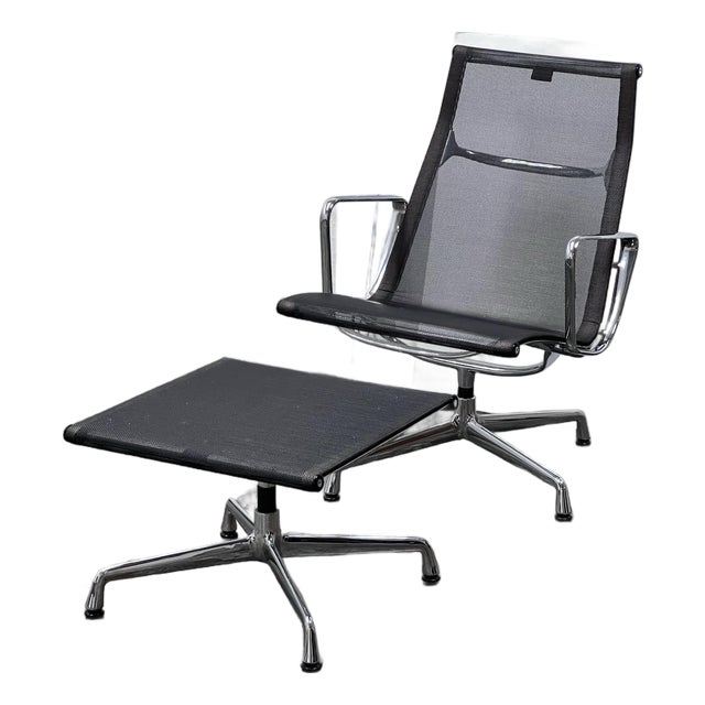 Charles & Ray Eames for Vitra Eames Aluminium Group Mesh Lounge Chair + Ottoman For Sale