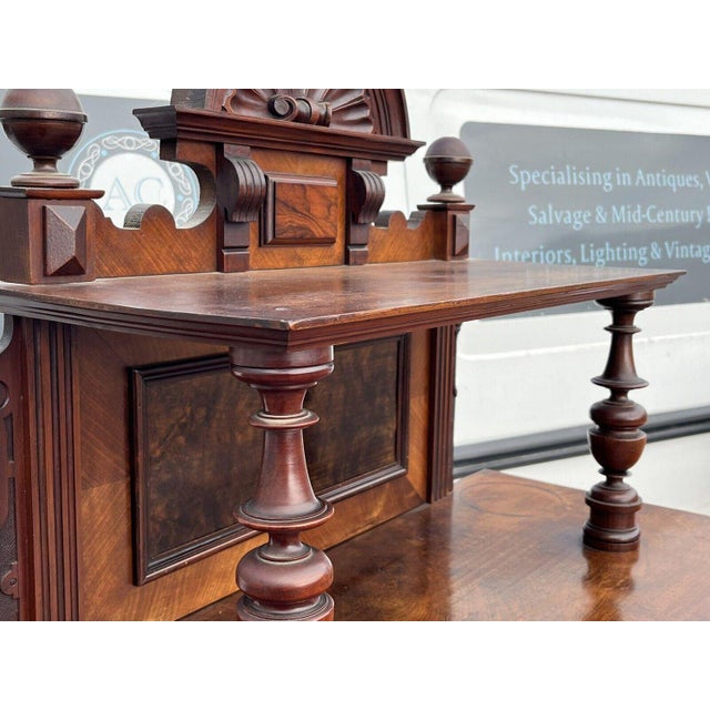 Antique Walnut Bookcase / Cupboard with Fitted Shelves & Drawer For Sale - Image 9 of 15