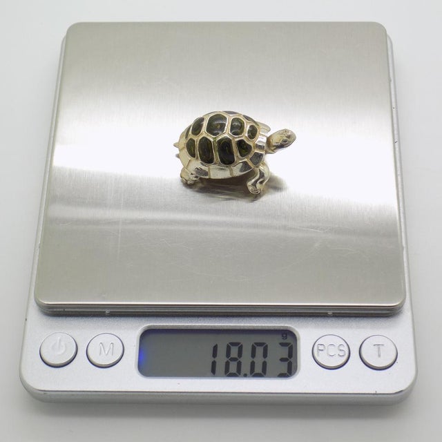 Vintage Italian Handmade Sterling Silver 925 Enameled Turtle Figurine from Saturno, 1980s For Sale - Image 9 of 12