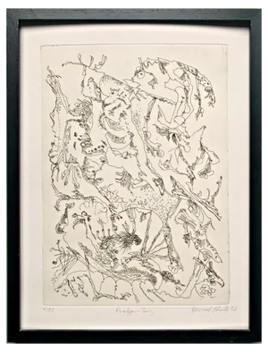 Bernard Schultze, Fratzen-Tanz, Etching, Framed