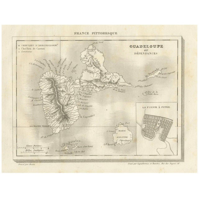 Antique Map of Guadeloupe and Dependencies France Pittoresque, C. 19th Century, 1835 For Sale